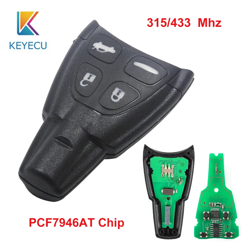 KEYECU 315 МГц/433 МГц PCF7946AT чип P/N: LTQSAAM433TX Замена 4 кнопки дистанционный ключ-брелок от машины для SAAB 9-3 9-5 без лезвия