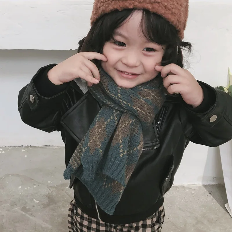 

FB Solid Kids Child Children's Scarf Scarves for Children Boys Girls Winter Soft Thickened Warm Cotton Knitted Plaid Scarf 2019
