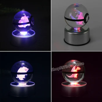 

Pokemon Crystal Ball Pikachu 3D Laser Engraving Cartoon Fire-Breathing Dragon Pokemon Ball Figurines Miniatures Decoration Craft