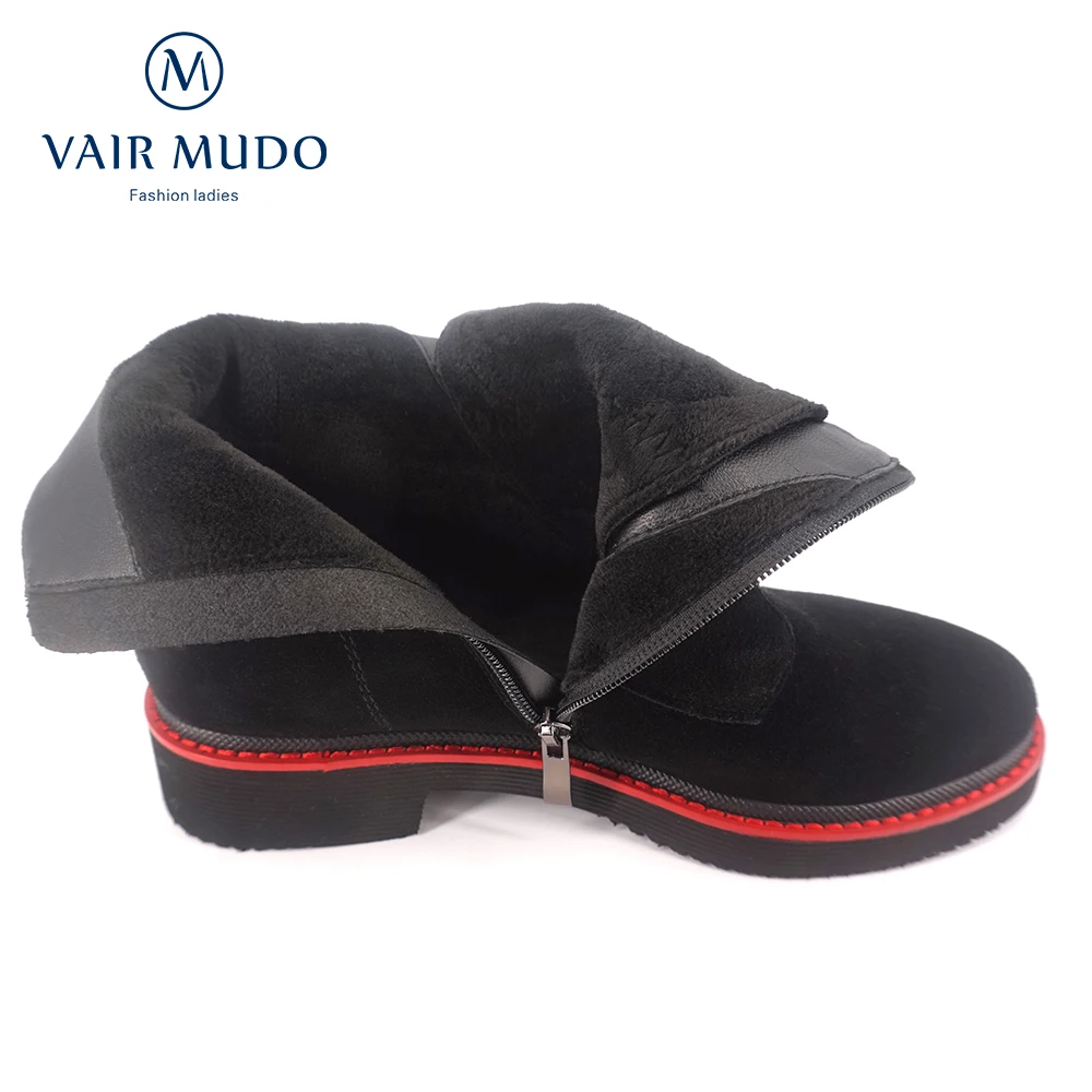 VAIR MUDO из шерсти и меха; Для женщин Зимняя обувь Теплые ботильоны женская обувь из натуральной кожи Демисезонный квадратный на низком каблуке женские ботинки DX1