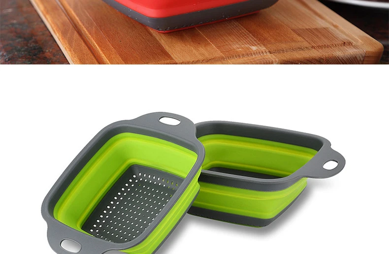 2pcs/set Foldable Silicone Colander Fruit Vegetable Washing Basket Strainer Collapsible Drainer With Handle Kitchen Tool