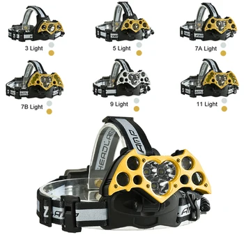 

T6 LED Headlight 3 5 7 9 11 LED Super Bright Torch Lamp 2 Color Portable