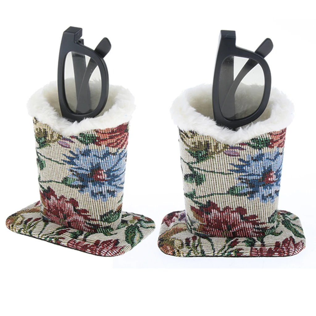 2pcs Plush Lining Eyeglass Holder Glasses Stand Case Eyewear Collections Rack Display Organizer TV Controller Storage for Desk