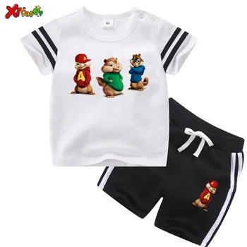 

Children Clothing Set Boys Summer Clothes boy shorts set Chipmunks Sports Sleeve Tshirt + Shorts 2 pcs Set Baby Girl Set cartoon