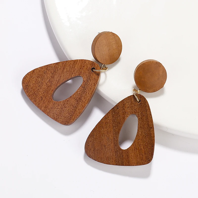 AENSOA Vintage Unique Design Brown Triangle Wooden Earrings Ethnic Irregular Geometric Statement Drop Fashion Jewelry | Украшения и