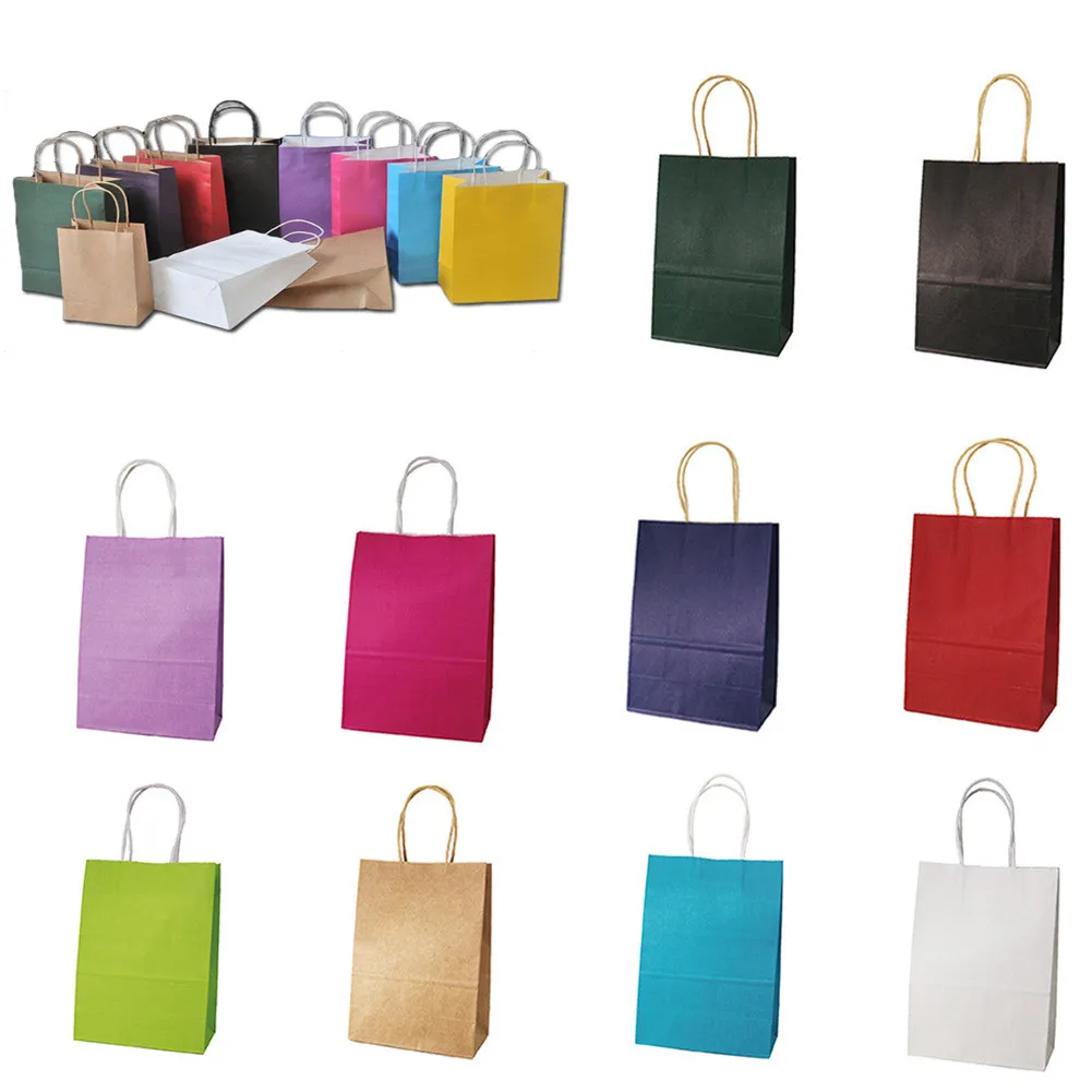 15 Colors Kraft Party Paper Carrier Bag Wedding Treat With Handle Loot Bags SM 