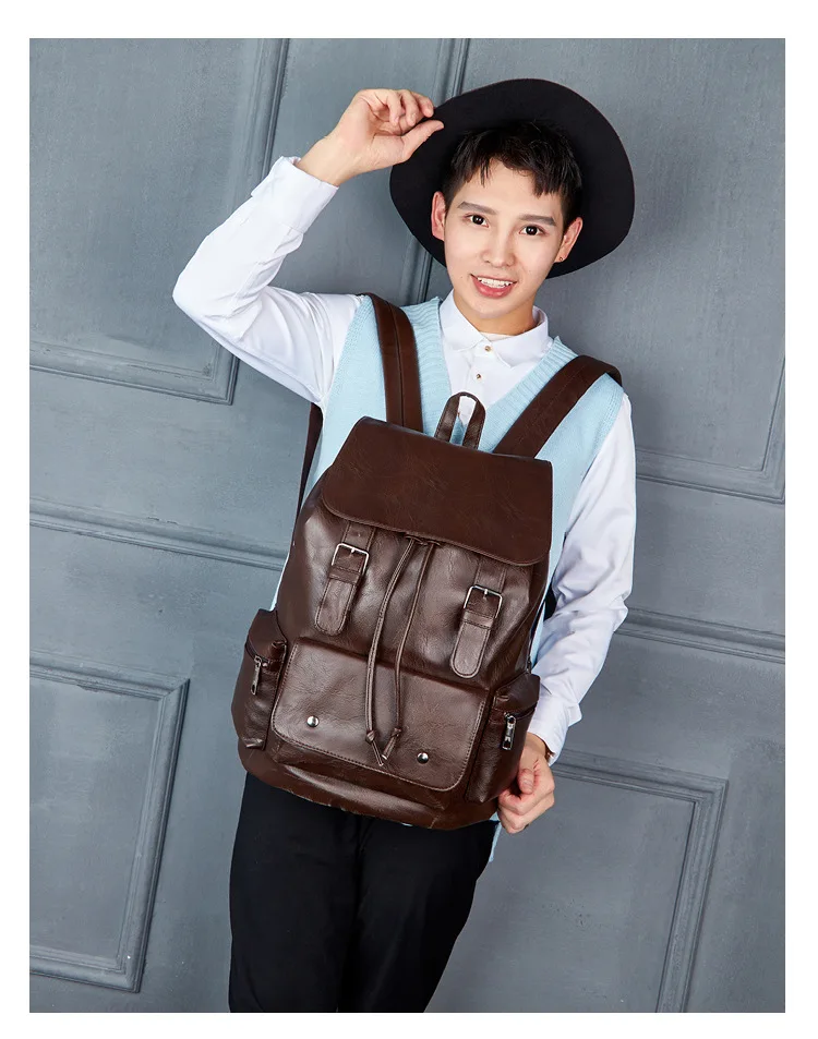 PU Travel Leisure Backpacks Vintage Men Leather Laptop Backpack Bag for Men Teenager Students Retro School Bags Casual Rucksacks (13)
