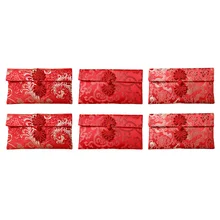 Enveloppes rouges exquises en brocart pour nouvel an, 6 pièces, avec nœud chinois