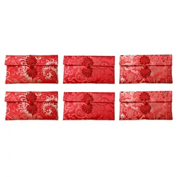 Enveloppes rouges exquises en brocart pour nouvel an, 6 pièces, avec nœud chinois 