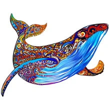 

New Artwork Wooden Puzzle Rainbow Blue Whale 6 Style Irregular Shape Toy Luxury Brand 3D Jigsaw Game Gift for Friend Kids XML