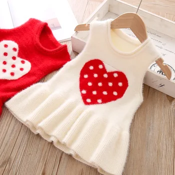 

Autumn Girls Vest Sweater Dress Love Sleeveless Dress Kids Knitted Clothing Baby Girl Winter Clothes Princess vestidos