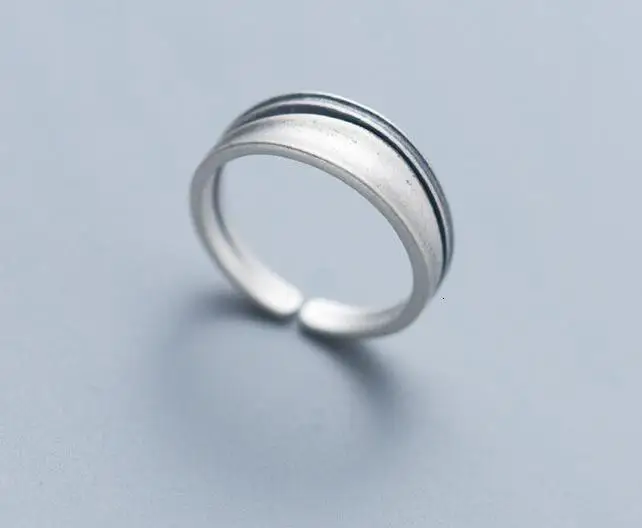 

100% RETRO Authentic REAL.925 Sterling Silver Double rows Irregular geometric Line Adjust Rings GTLJ1625