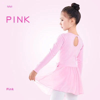 Новое поступление; Детские Балетные гимнастические леотарды; платье для девочек с длинными рукавами; балетное танцевальное платье с юбкой; трико - Цвет: Pink
