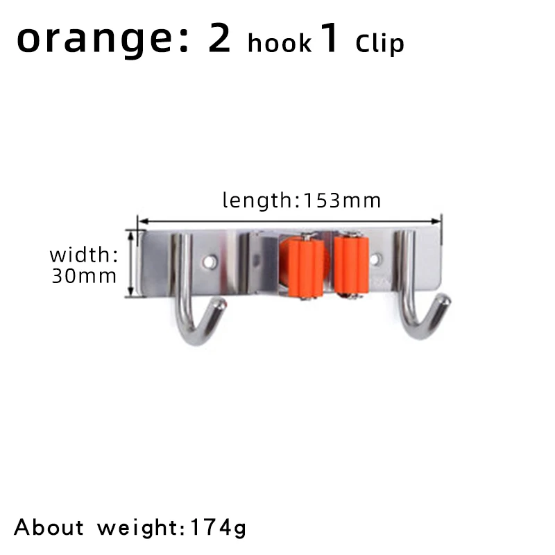 orange 2 hook 1 Clip Швабра с настенным креплением Органайзер держатель щетка метла вешалка для хранения вешалок кухонный инструмент настенный органайзер аксессуар подвесные крючки для труб - Цвет: orange 2 hook 1 Clip
