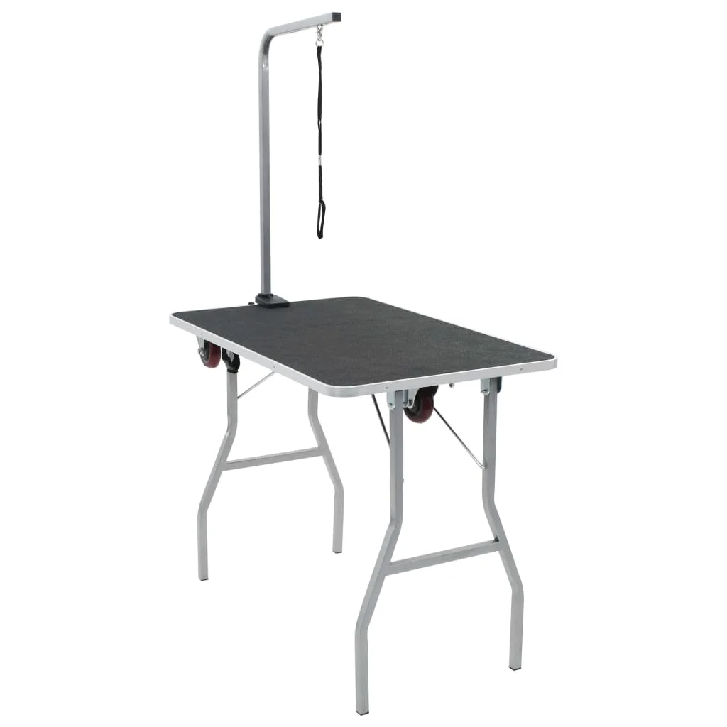 Portable Dog Grooming Table with Castors Black Foldable Moveable With 1 adjustable grooming Noose MDF with rubber surface