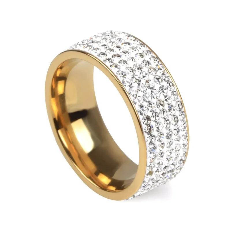Women Men Luxury Stainless Steel Ring Crystal Rhinestone Wedding Engagement Ring Band Fashion Jewelry Size 7-12