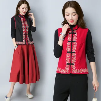 

Women Clothes 2020 Chinese Style Vintage Collar National Embroidery Tang Vest Hanfu Top Traditional Clothing Shirt Blouse New