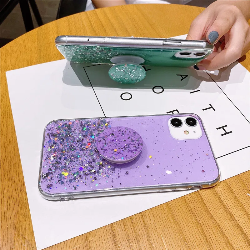 Soft TPU Transparent Bling Phone Case For Samsung A01 A11 A21 A31 A41 A51 A71 A81 A91 A21S M11 5G Glitter Cack Cover Holder | Мобильные