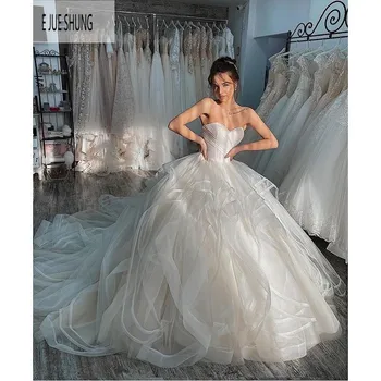 

E JUE SHUNG White Simple Ball Gown Wedding Dresses Sweetheart Neck Tiered Pleat Lace Up Back Wedding Gowns vestido de noiva