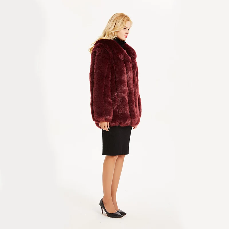 Зимнее меховое пальто для женщин высокого качества, Толстая теплая куртка из искусственного меха средней длины, Лисий мех, роскошный верх размера супер размера плюс, Manteau Fourrure - Цвет: purple-red