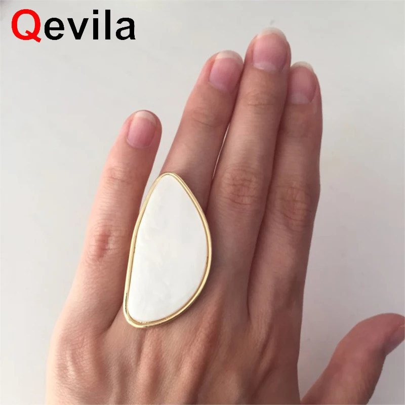 Qevila Plate 925 Silver Ring Acetate adjustable ring for Women Oval Acrylic Resin Geometry Ring Geometric Wedding Band Ring Boho