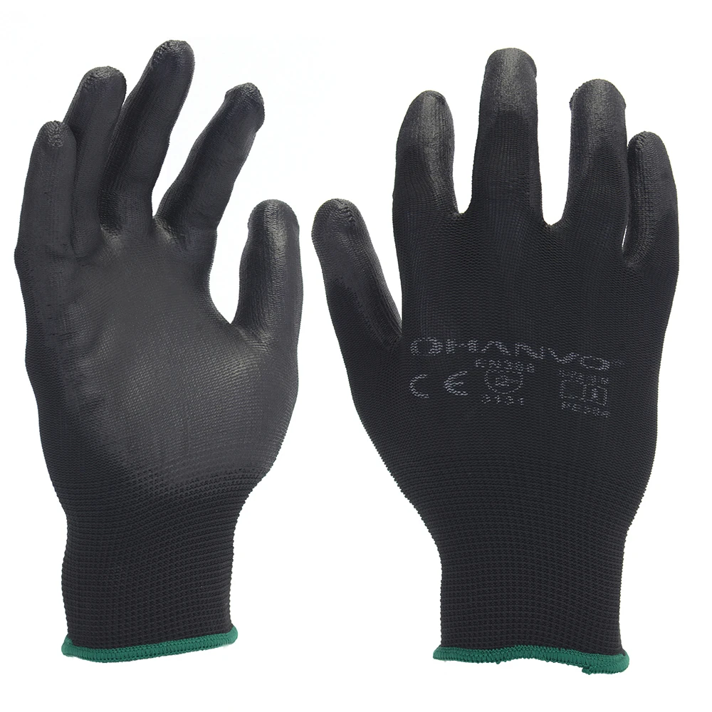 

Hanvo 3 Pairs Protective Safety Work Gloves 13 Gauge Polyester Liner With PU Coated Mechanic Working Gloves