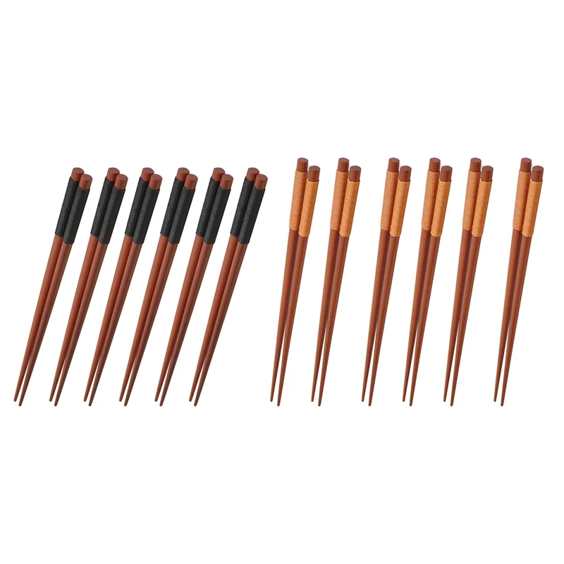 6 Pairs Wood Chopsticks,Reusable Dishwasher Safe,Non Slip with Thread