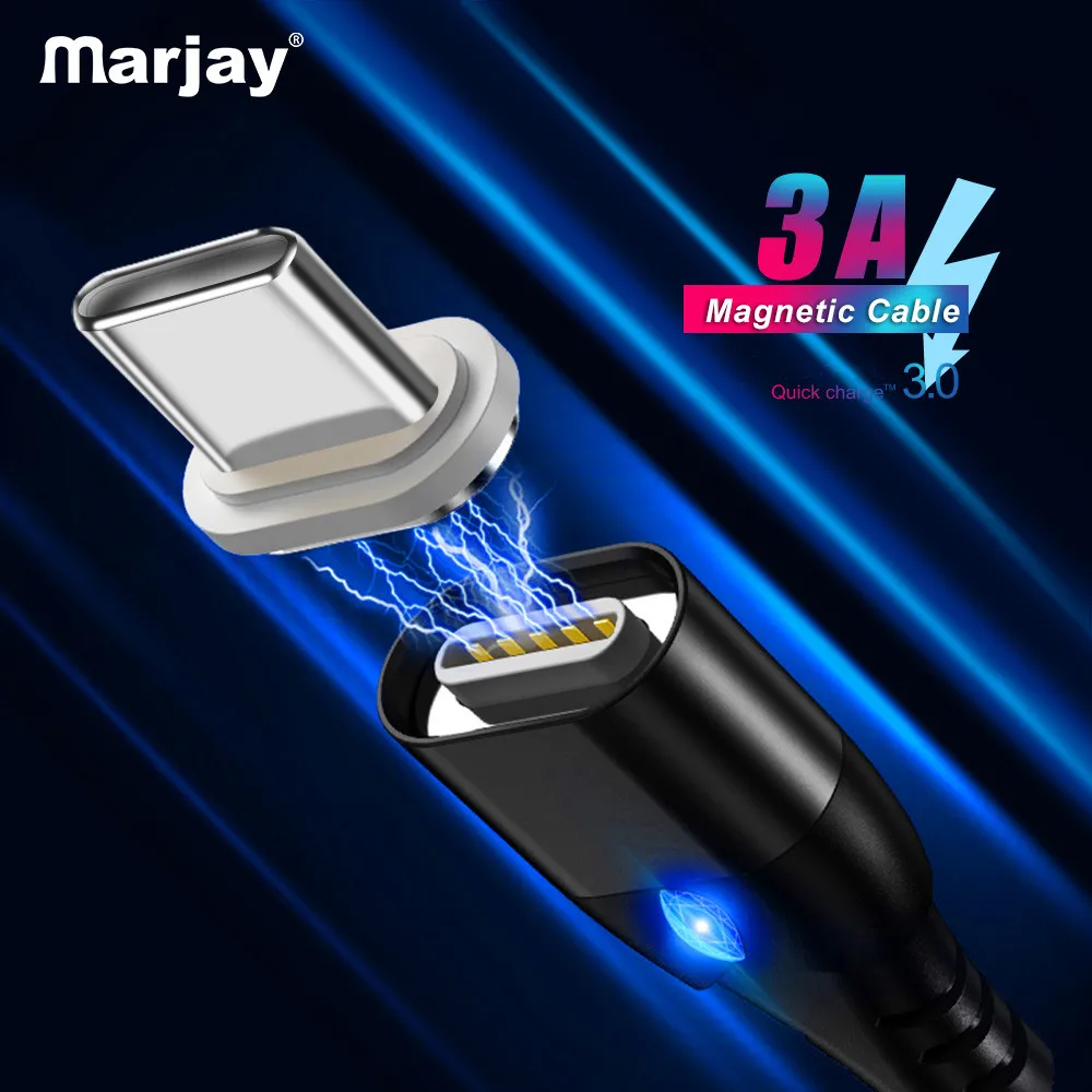 Marjay Магнитный usb type-C кабель для samsung Galaxy S10e Plus Xiaomi Быстрая зарядка USB-C зарядное устройство для мобильного телефона USBC type-C кабель