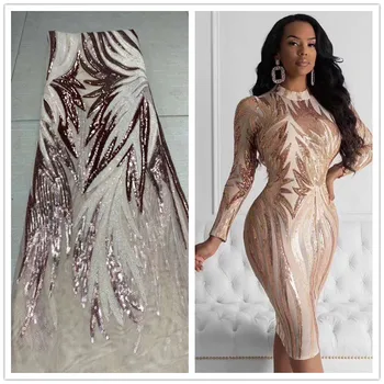 

Newest big flowers sequins embroidered French mesh sequins Nigerian lace fabric suitable for dress skirt DIY clothing fabric 5YS