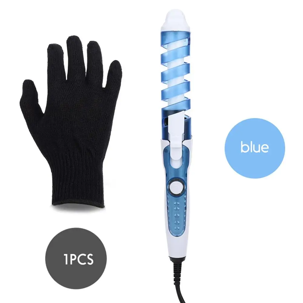 Portable Hair Curler Roller Spiral Curling Iron Salon Electric Hair Curler Beauty Curling Wand Professional Hair Styler Beauty S - Цвет: Blue With Glove