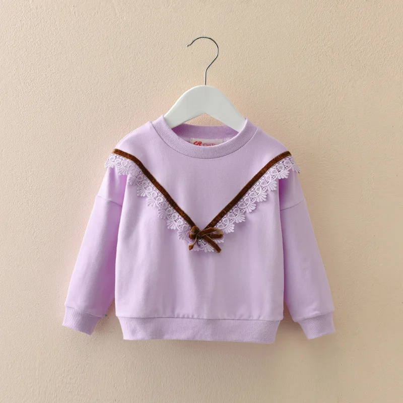 Lememogo Spring Fall Winter Baby Girls Shirts Clothing Kids Cartoon Solid Pink Long Sleeve Lace Bow Tops Toddler Gift Clothes