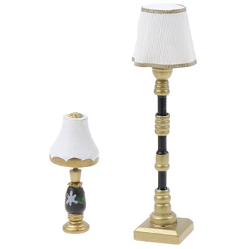 

Mini Floor Lamp Light Model White Light Cover for 1/12 Scale Dollhouse Living Room Bedroom Furniture Decor
