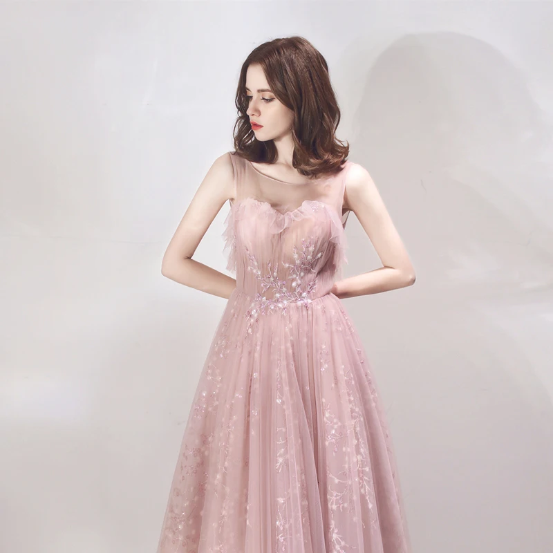 BGW Vestidos Sereia Em Vestidos De Noite Com Cristais розовое Тюлевое вечернее платье без рукавов длиной до пола