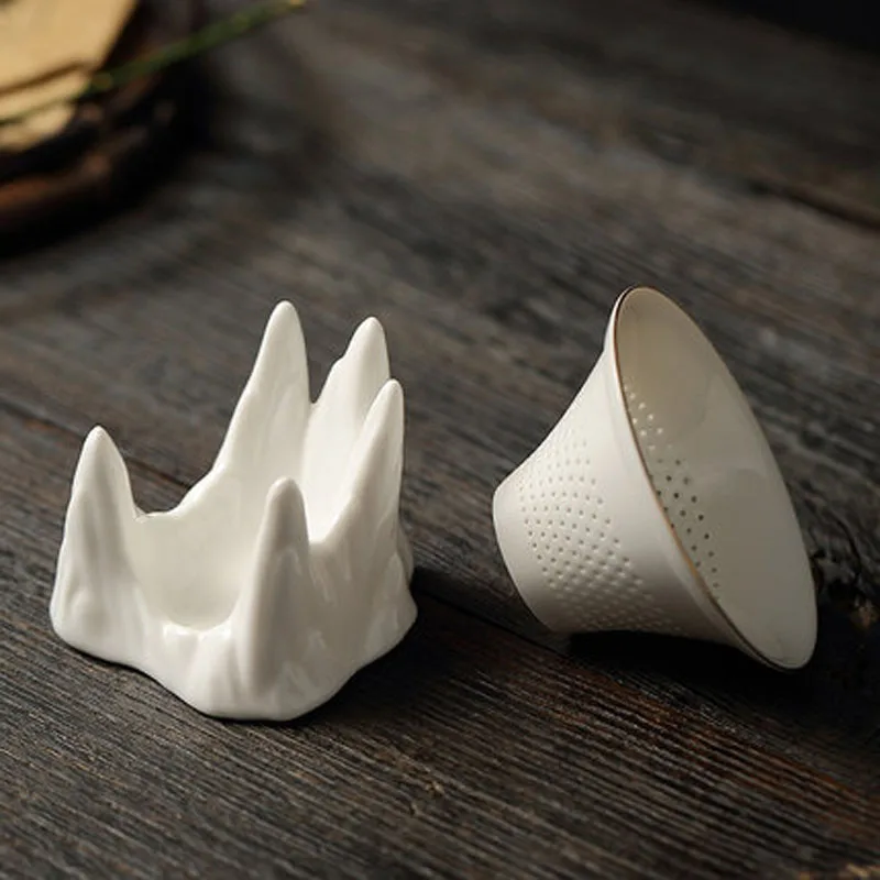 Chinese Kongfu Tea Ceremony Utensils, Mountain Peak Porcelain Ceramic Tea Strainer, Leak Filter Colander, Teaware Accessories