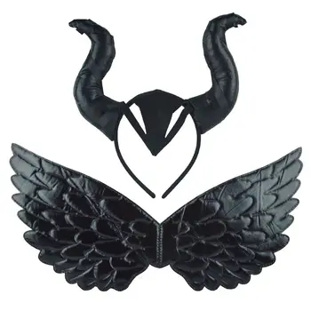 

Halloween Cosplay Maleficent Witch Horns Hat Headwear Mask Headgear Helmet Party Black Fashion Feather Fairy Angel Wings
