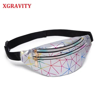 

XGRAVITY Holographic Waist Bags Women Pink Silver Fanny Pack Female Belt Bag Black Geometric Waist Packs Laser Chest Phone Pouch