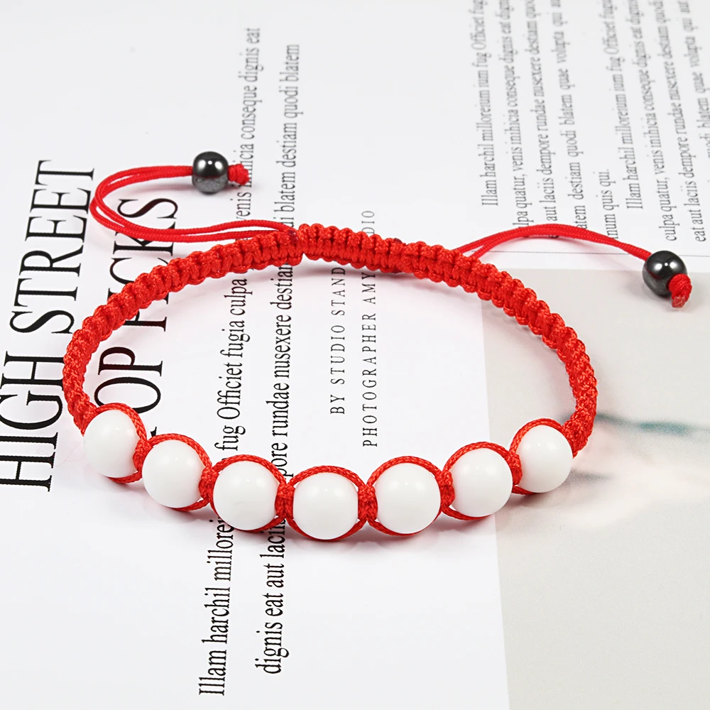 

Lucky Women Men Couple Bracelets Red String White Natural Stone Beads Weave Bracelet Bangles Braided Wish Jewelry Gift Handmade