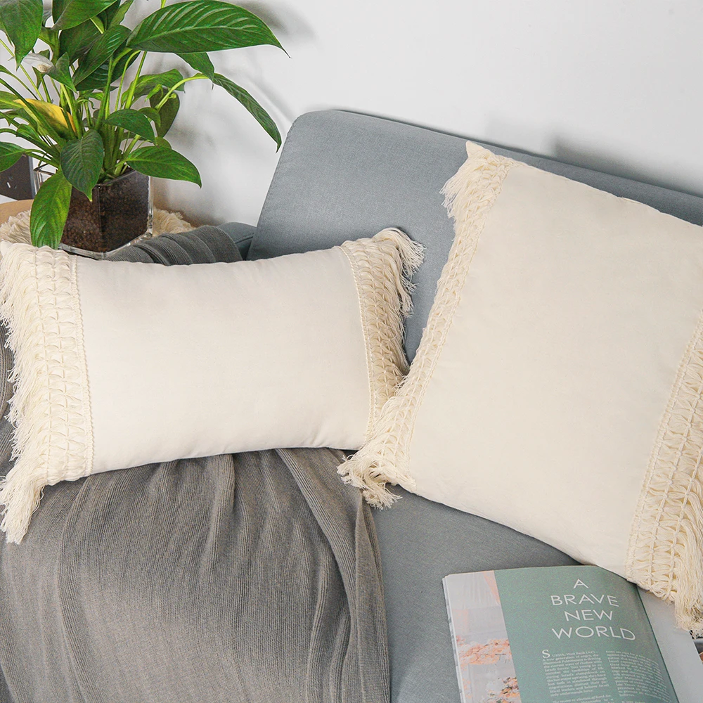 

Hand-woven Pillowcase Sofa Bohemian Tassel Pillowcase Pure Cotton Cushion Cover Living Room Office Bedroom Decorative Pillowcase
