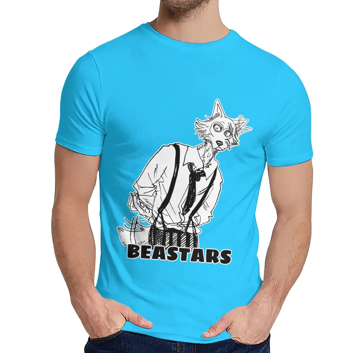 Круглый воротник Beastars аниме треугольник футболка животных Волк пушистый Манга Футболка графический принт для мужчин чистый хлопок Топ тройник - Цвет: Королевский синий