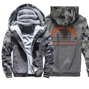 

Men camouflage hoodies plus velvet padded sweatshirt fashion Naruto print hooded 2020 autumn winter zipper streetwear man jacket