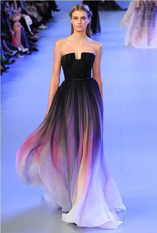 

Gradient Ombre Lily Collins Long Prom gown 2018 New Arrival A-line Sweetheart Strapless Chiffon Summer bridesmaid dresses