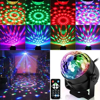 

LED Disco Strobe Rotating Projection Lamp Magic Ball 7 Color Sound Control Stage Light Club Holiday Gift Party Wedding Lighting
