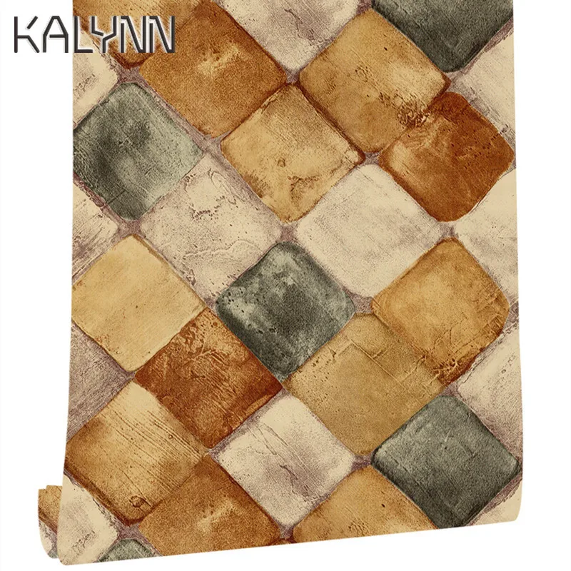 Diamond Tiles Peel Stick Wallpaper Brick Orange Self Adhesive Contact Paper 17.7in x19.7ft Living room bathroom DIY Wall Sticker