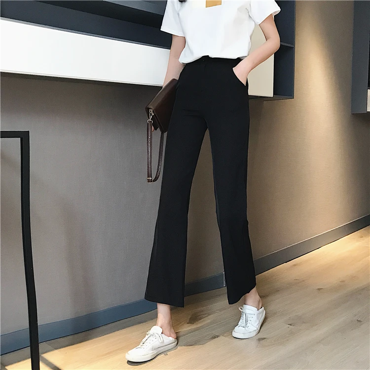 Mazefeng черные элегантные офисные женские брюки клеш с эластичным поясом брюки повседневные однотонные брюки без лишних деталей весенние женские брюки