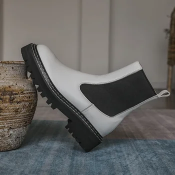 

MORDOAN Genuine Cow Leather Chelsea boots women's thick bottom 2020 autumn new all-match British style short boots women