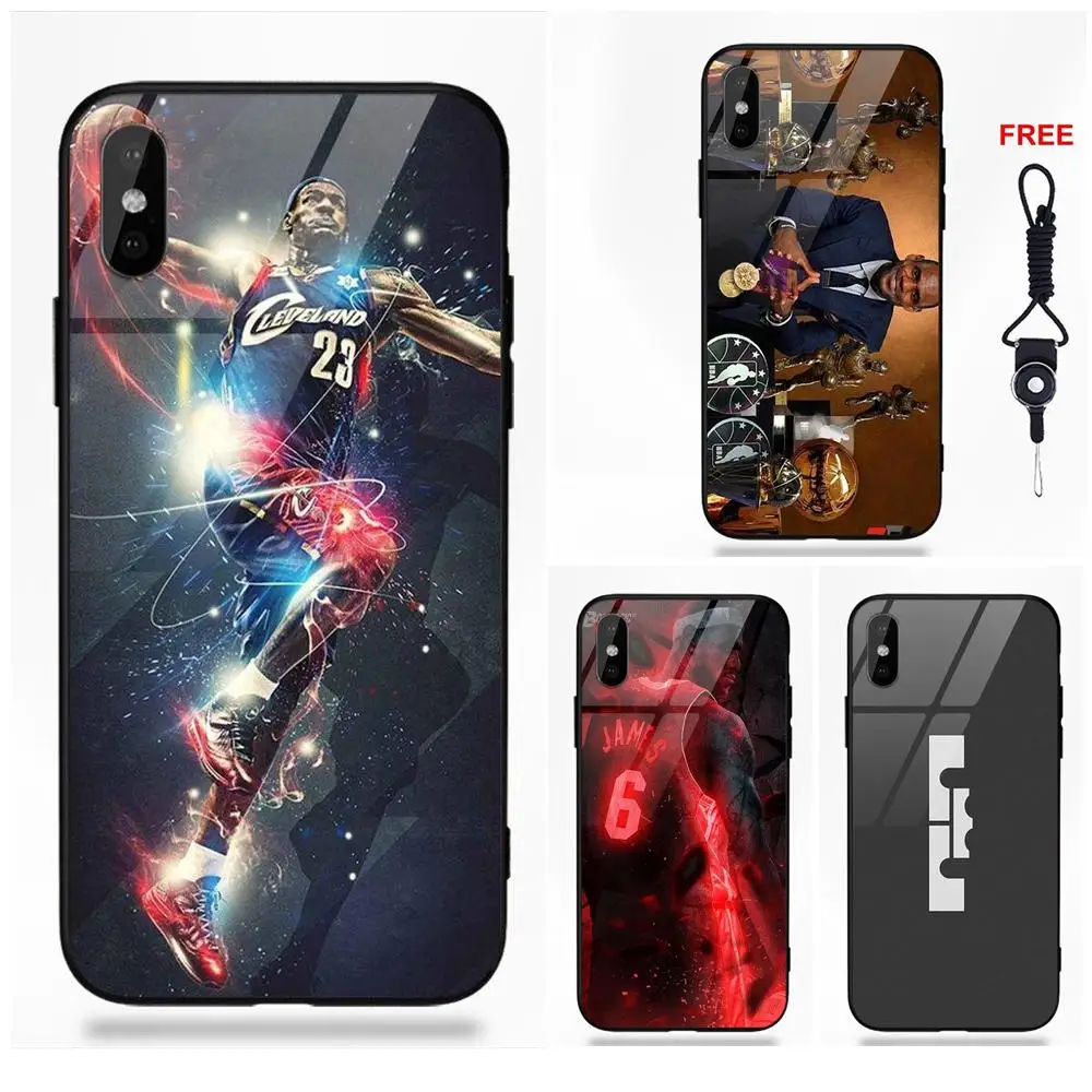 

Soft TPU Frame+Tempered Glass Art Print For Apple iPhone 5 5C 5S SE 6 6S 7 8 Plus X XS Max XR Basketball Star Lebron James Logo