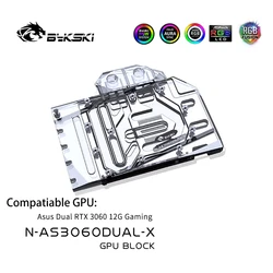 Bykski – bloc d'eau GPU pour Asus Dual RTX 3060, carte de jeu 12G, couverture complète/avec plaque arrière/radiateur en cuivre N AS3060DUAL X 