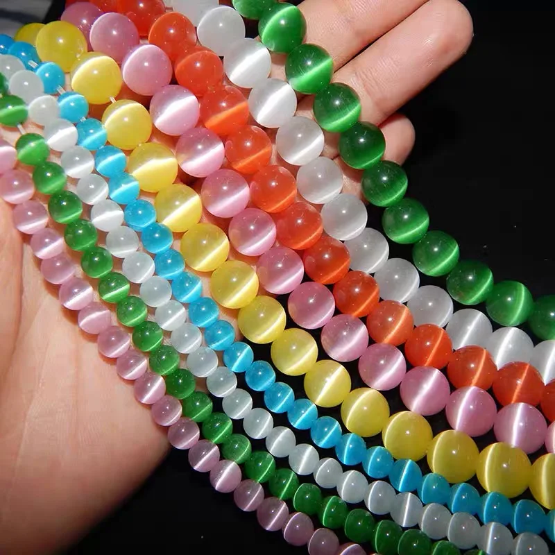 Natural Stone Pink White Moonstone Cat Eye Beads For Jewelry Making Smooth Loose Spacer Beads Opal Diy Charm Bracelets Necklace