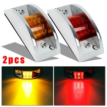 

2pcs 12LED Fender Side Marker Lights Clearance Trailer Sealed Chrome Amber + Red