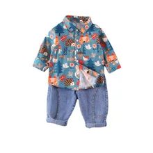 Nueva primavera ropa de bebé niña, traje de los niños de Otoño de dibujos animados de Niño Pantalones de camisa 2 unids/set niño traje Casual niños ropa deportiva de algodón